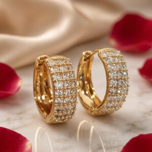 Eternity Multi-Row Sparkle Wide Hoops-Gold Finish