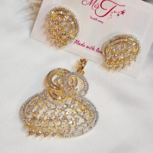 Majestic Aura Diamond Look Pendant Set - Golden Finish