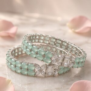 Seraphina Mint Green Cz And Emerald -cut Bangles(set of 2)(size2.8)