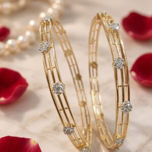 Minimalist Floral Cluster Cubic Bangles(set of 2) (Size 2.6,2.8)