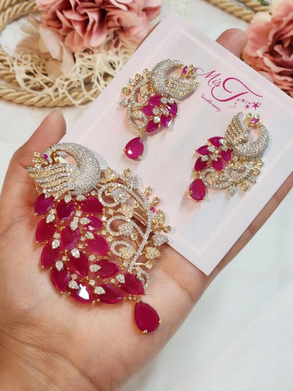 Ultra Luxurious Royal Ruby Peacock Pendant Set