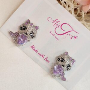 Purple Heart Kitty Studs