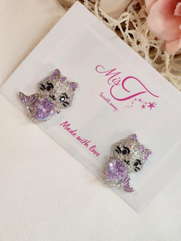 Purple Heart Kitty Studs