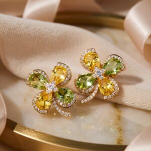 Topaz Peridot Clover Studs