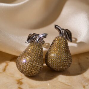 Olive Pear shape Stud Earrings- Black Finish