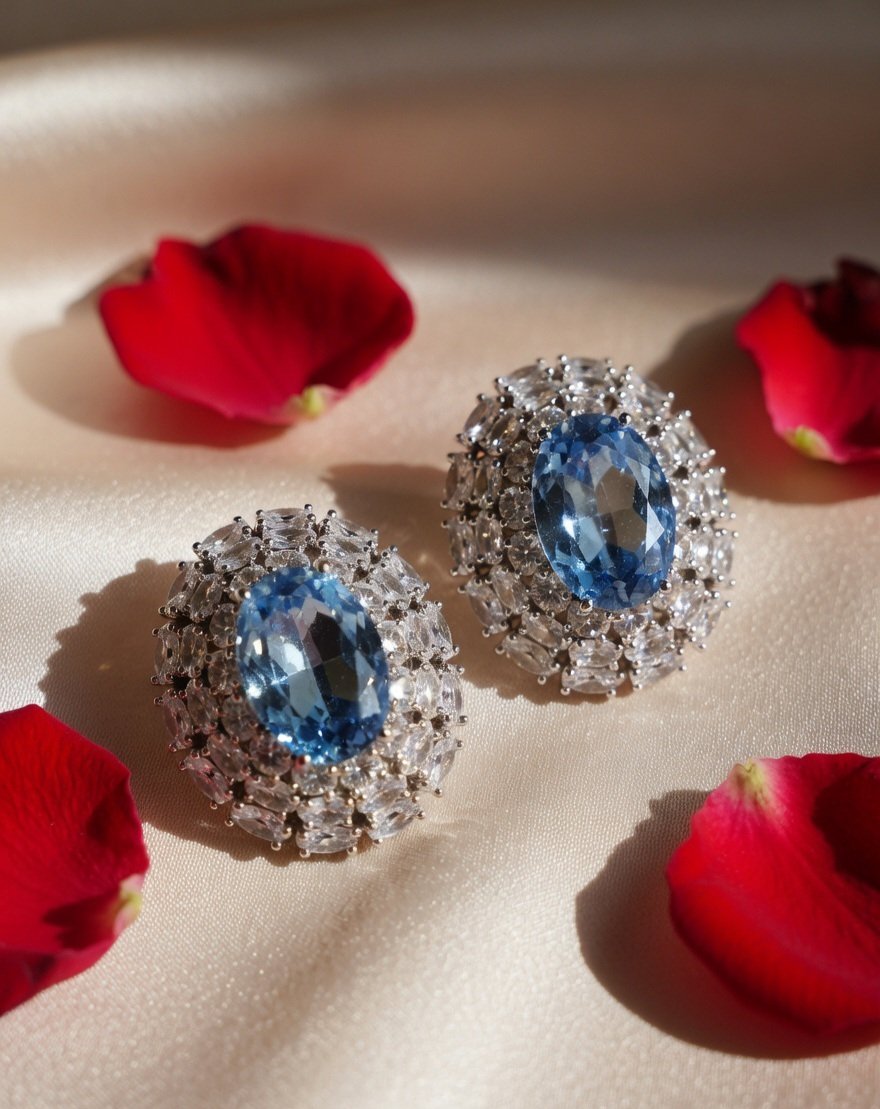 Aurelle Aqua Cocktail Earring- Platinum Finish - Image 2