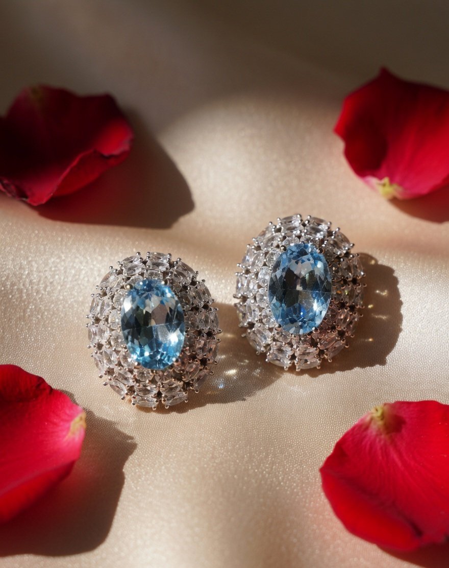 Aurelle Aqua Cocktail Earring- Platinum Finish