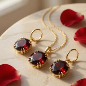Latest Ruby Pendant Necklace Set With Earrings