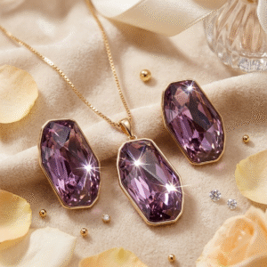 Orchid Prism Amethyst Geometric Pendant Set-Gold Finish
