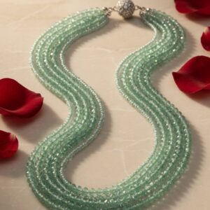 The Seraphina Multi-Strand Mint Green Beaded Statement Necklace-Platinum Finish