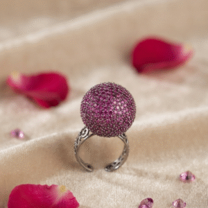 The Plum Gala Micro-Pavè Purple Gemstone Disco Ball Adjustable Ring-Black Rhodium Finish