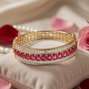 Aura Of Orchids Rubellite And Pavè Kada Bracelet-Gold Finish