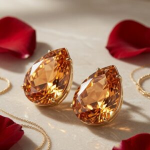The Honey Amber Champagne Teardrop Studs-Gold Finish