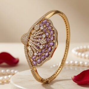 The Royal Amethyst Majestic Fan Kada Bracelet-Antique Finish