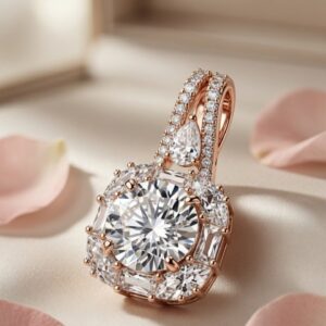The Cordelia Round Diamond-Style Cushion Pendant With Split Bail-Gold Finish