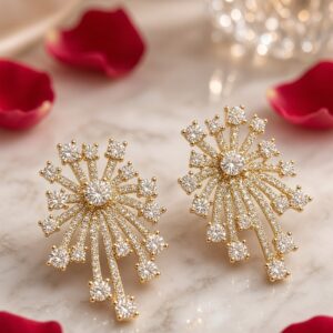 Celestial Comet Burst Cubic Zirconia Studs-Gold Finish
