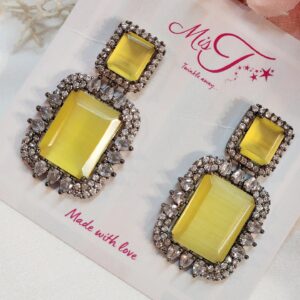 Sunny Citrine Squares Black Finish Earrings