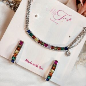 Urban Halo Platinum Finish Pendant Necklace Set With Earrings