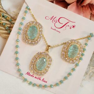 Pastel Prism Aqua Doublet Pendant Necklace Set With Earrings