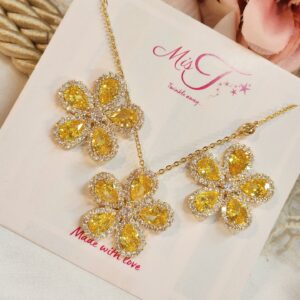 Modern Glow Floral Pendant Necklace Set With Earrings