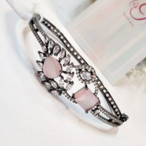 Sharp Elegance Pastel Pink Bracelet- Black Rhodium Finish
