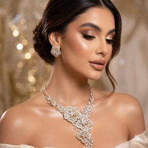 Majestic Flora Zirconia Choker Set with Matching Earrings- Gold Finish