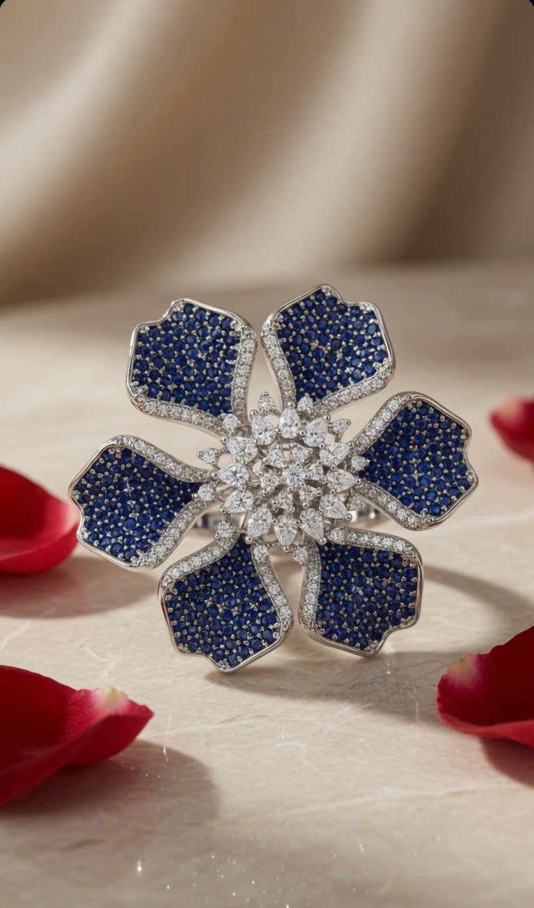 Royal Sapphire Zirconia Ring-Platinum Finish