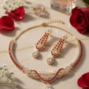 Gold-Tone Scalloped Wave Necklace And Drop Earrings Choker Set-Gold Finish