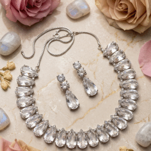 The "Aura Ice" Pear-Cut Clear Teardrop Choker Set-Platinum Finish