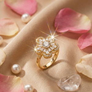 Yellow Baguette Floral Cocktail Adjustable Ring-Gold Finish