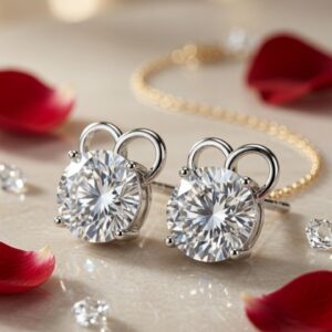 Round Cut Cubic Zirconia Miniature with Ear Accent-Platinum Finish