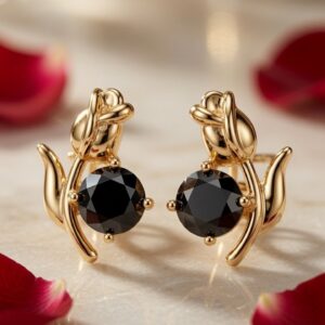 The Black Velvet Tulip Miniature Studs-Gold Finish
