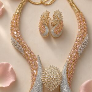 The Seraphina Peach Morganite And Pave Diamond-Style Choker Set-Gold Finish