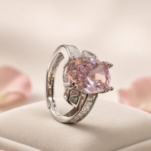 Aurelia Oval Pink Sapphire And Diamond-Style With Baguette Adjustable Ring-Platinum Finish