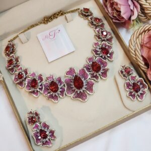 Luminous Red Cz Nano setting Floral Bridal Necklace Set for Women – Luxury Wedding Jewelry
