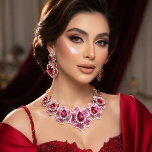 Luminous Red Cz Nano setting Floral Bridal Necklace Set for Women – Luxury Wedding Jewelry