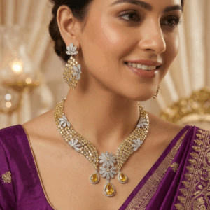 Topaz Diva Choker Rose quartz - Platinum Finish