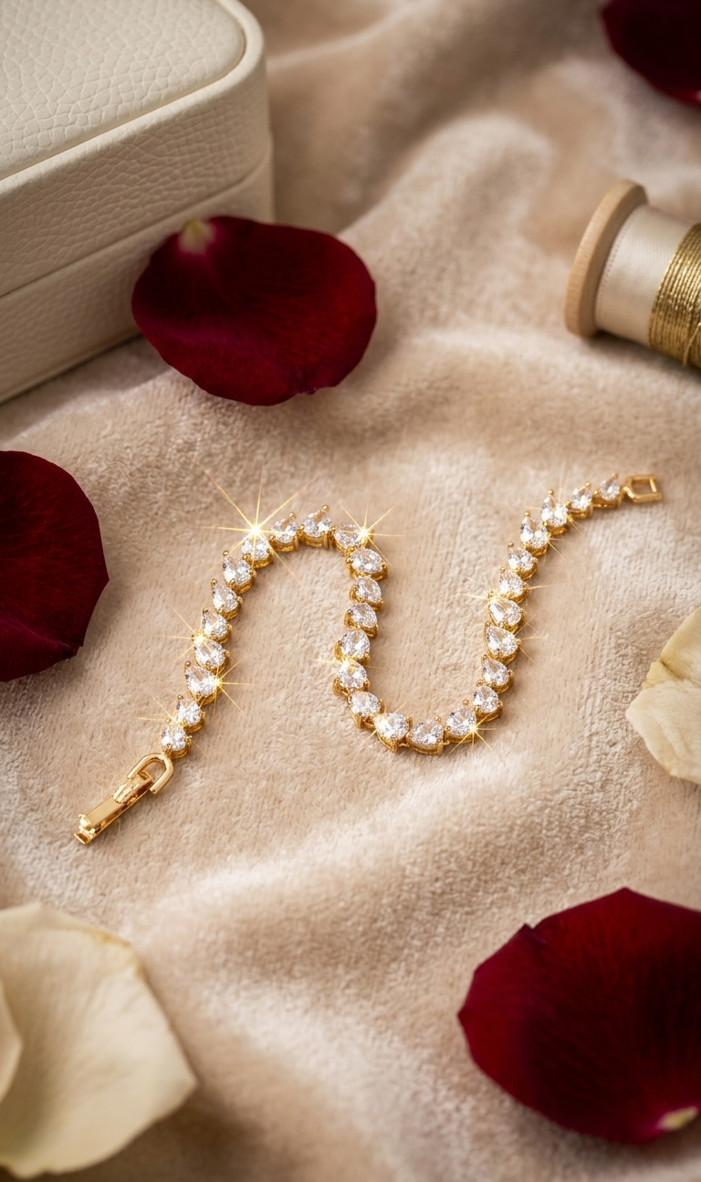 The Genevieve Pear-Cut Clear Crystal Strand Bracelet-Gold Finish