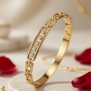 Industrial chic Gauge Link Diamond-Style Kada Bracelet-Gold Finish