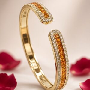 The Amber Solstice Rust Baguette Pavè Open Kada Bracelet-Gold Finish