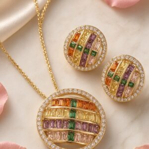 Glitters Multi Designer Pendant Necklace With Earrings