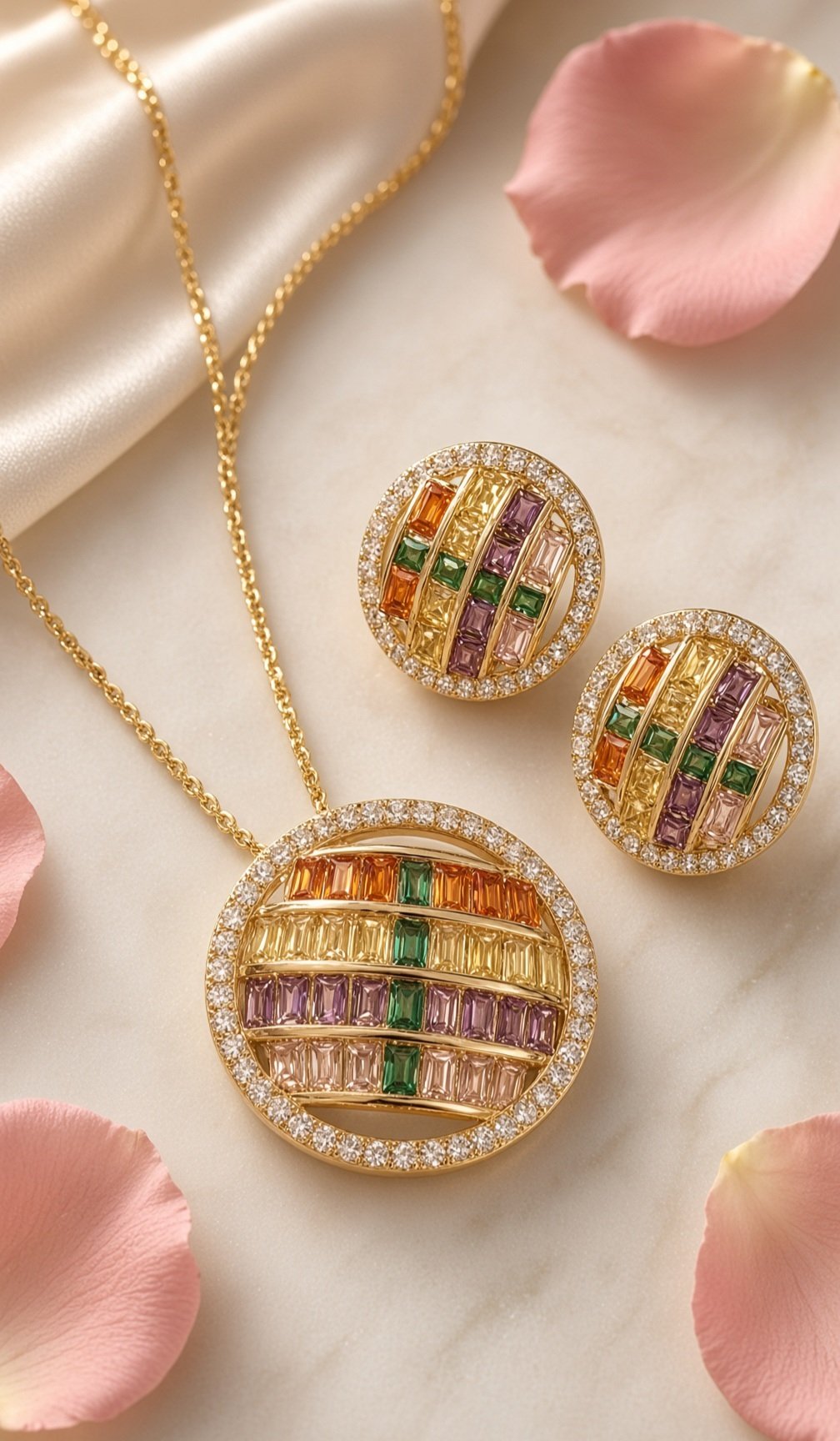 Glitters Multi Designer Pendant Necklace With Earrings
