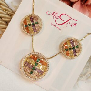 Glitters Multi Designer Pendant Necklace With Earrings