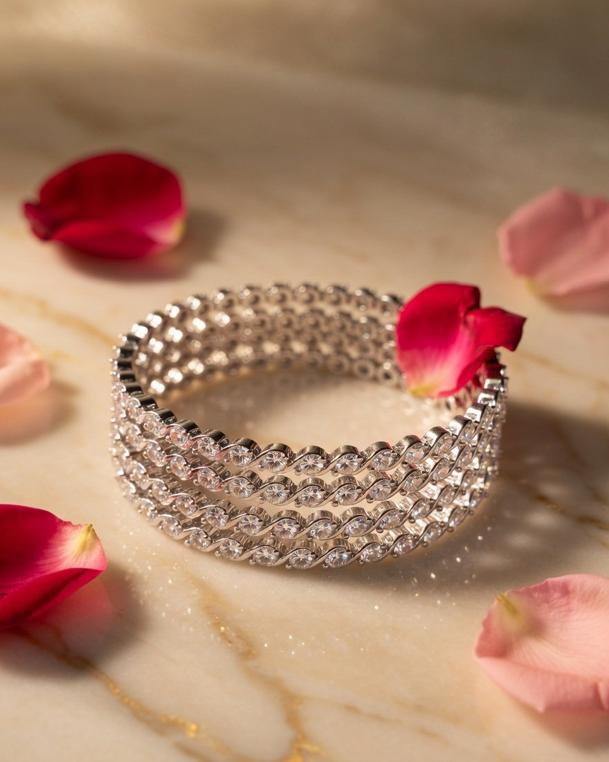 Argent Radiant Wave Pavillion Bangles-Platinum Finish - Image 2