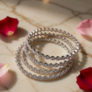 Argent Radiant Wave Pavillion Bangles-Platinum Finish