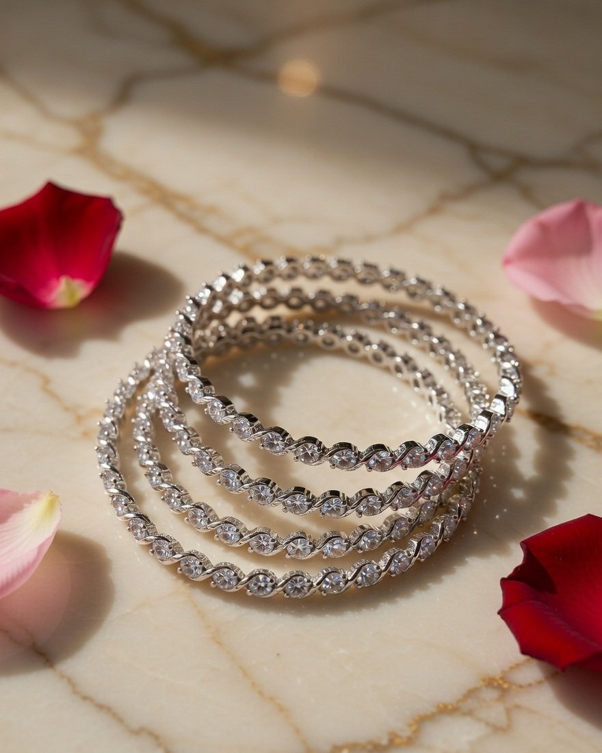 Argent Radiant Wave Pavillion Bangles-Platinum Finish
