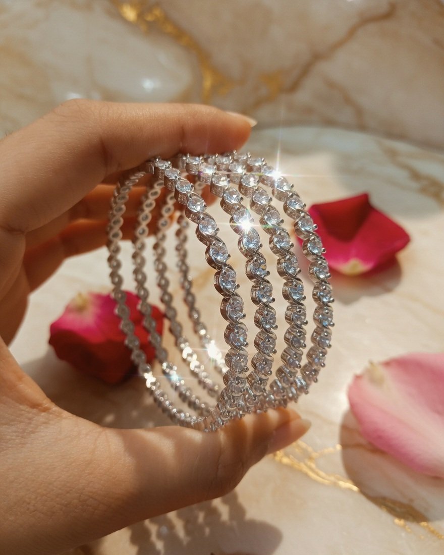 Argent Radiant Wave Pavillion Bangles-Platinum Finish - Image 3