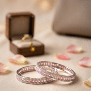 The Blush Eternity Princess-Cut Pink Sapphire Bangle Set-PlatinumFinish (set of 2)