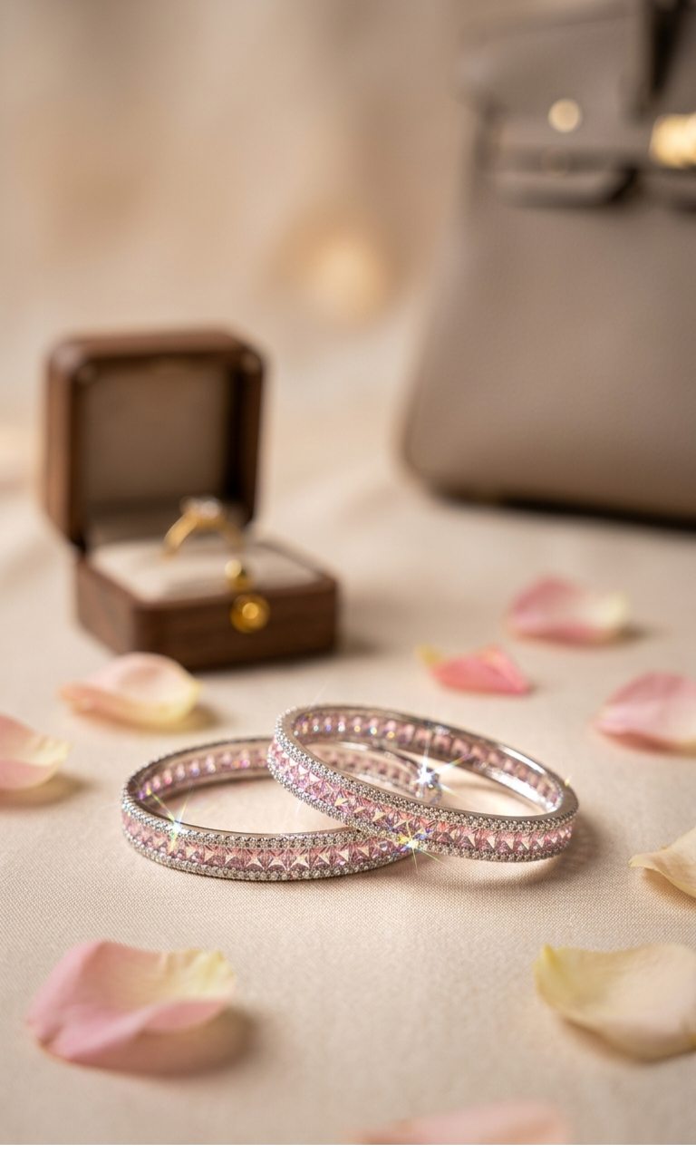 The Blush Eternity Princess-Cut Pink Sapphire Bangle Set-PlatinumFinish (set of 2)