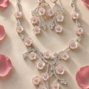 The Sakura Rose Quartz Blossom Spring Series Necklace-Platinum Finish